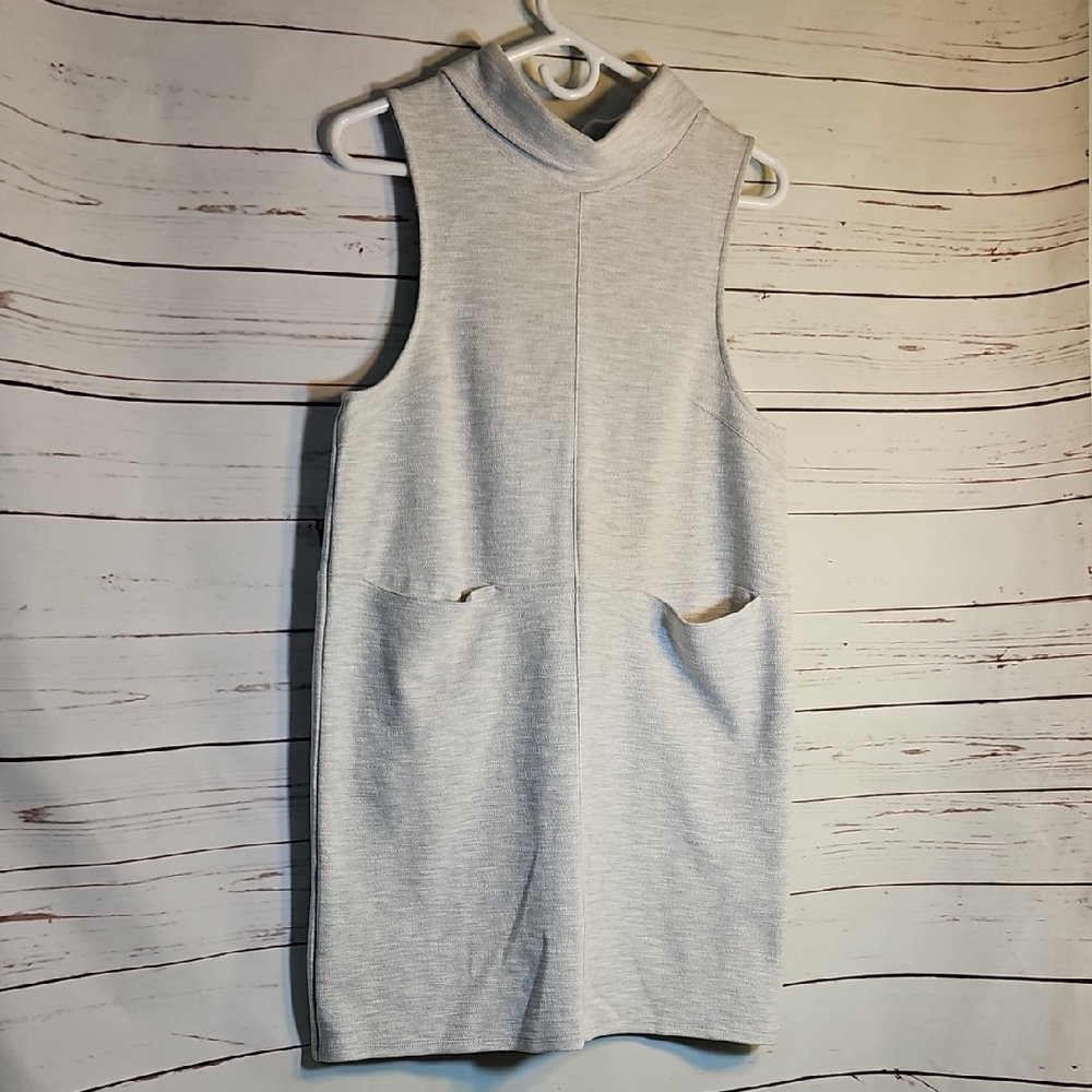 Free People Gray Sleeveless Mock Neck‎ Mini Shift Dress with Pockets OB430103